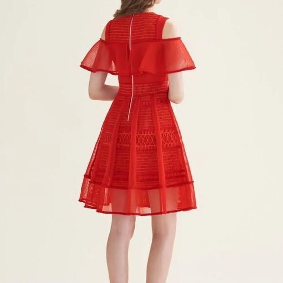 Maje Rosalie Red Ruffle Dress Sz 2 - Picture 3 of 8